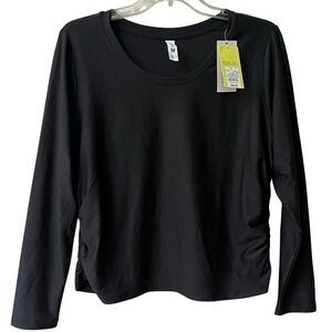 All In Motion Ribbed Long Sleeve Performance Top Womens XL Black Semi Fitted NWT